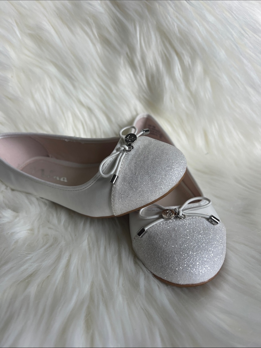 NINA White Glitter Bow Ballet Flats for Kids